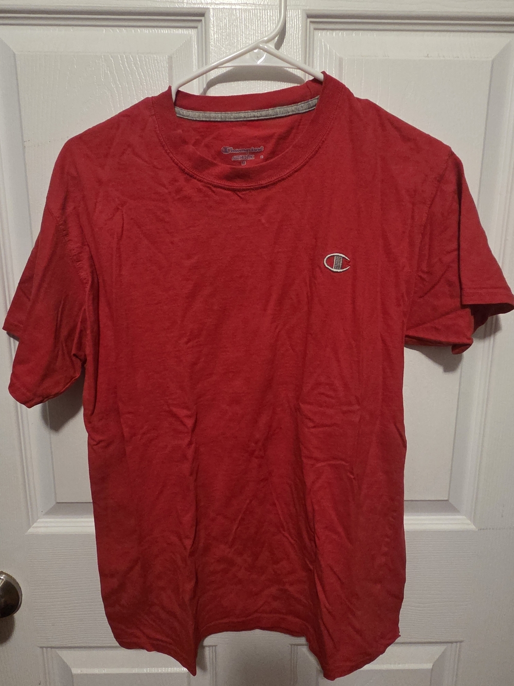 Champion Short Sleeve Crew Tee in Red with Small Logo